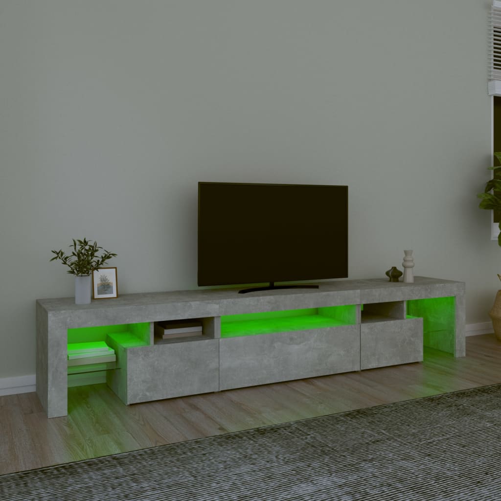 TV ormarić s LED svjetlima siva boja betona 215x36,5x40 cm