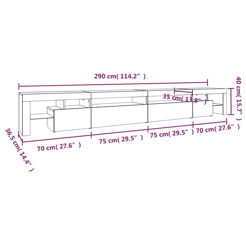 TV ormarić s LED svjetlima boja hrasta sonome 290x36,5x40 cm
