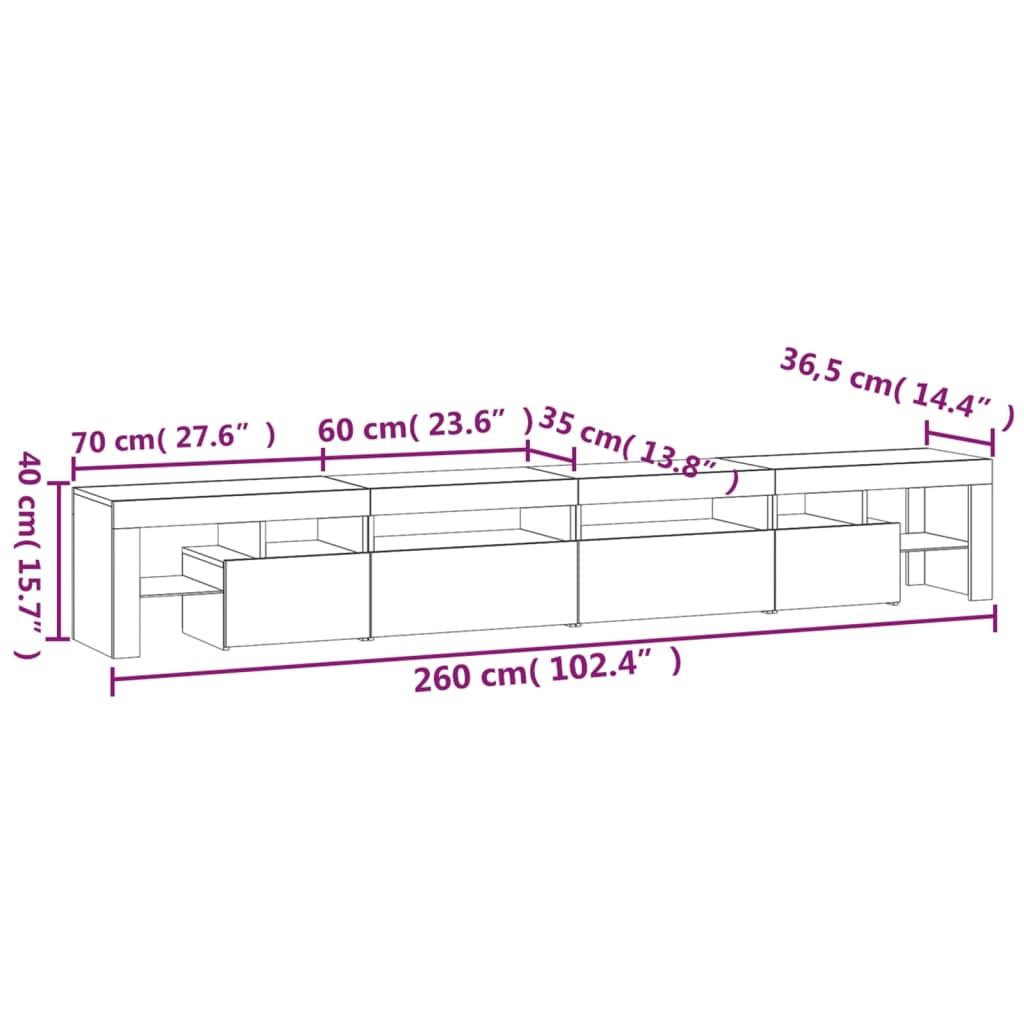 TV ormarić s LED svjetlima boja hrasta sonome 260x36,5x40 cm