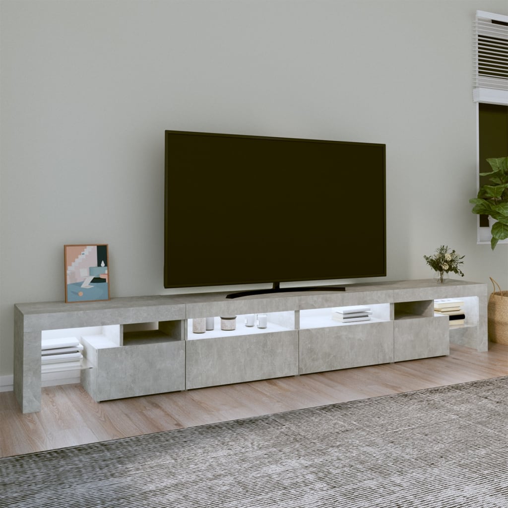 TV ormarić s LED svjetlima siva boja betona 260x36,5x40 cm