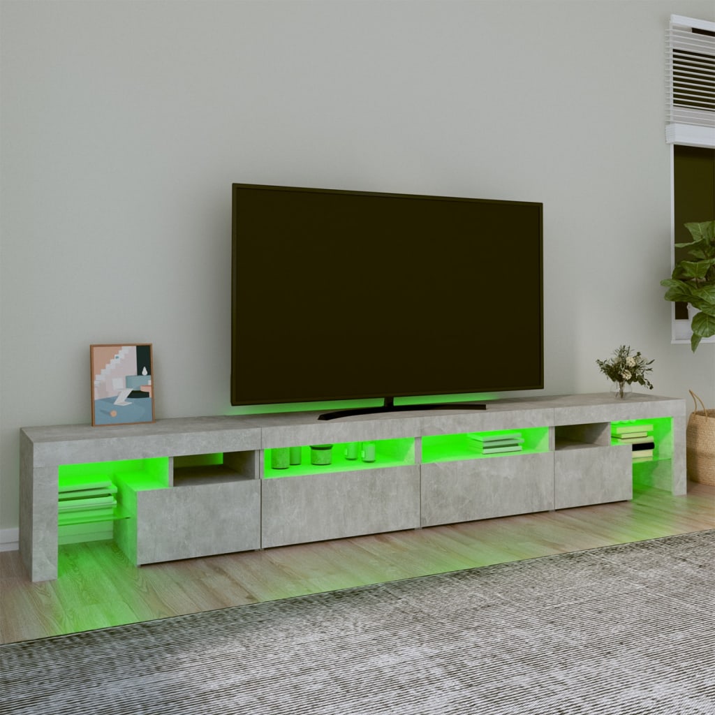 TV ormarić s LED svjetlima siva boja betona 260x36,5x40 cm