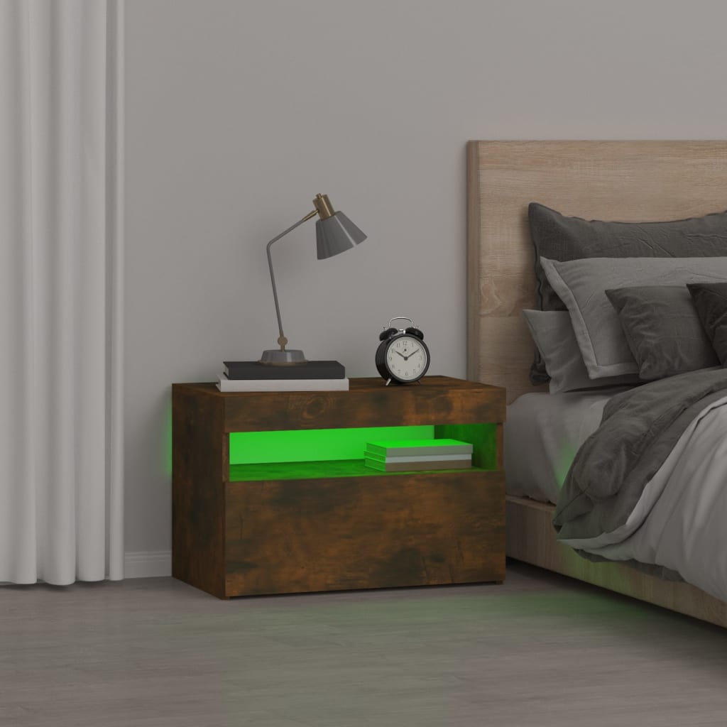 Noćni ormarić s LED svjetlima boja dimljenog hrasta 60x35x40 cm