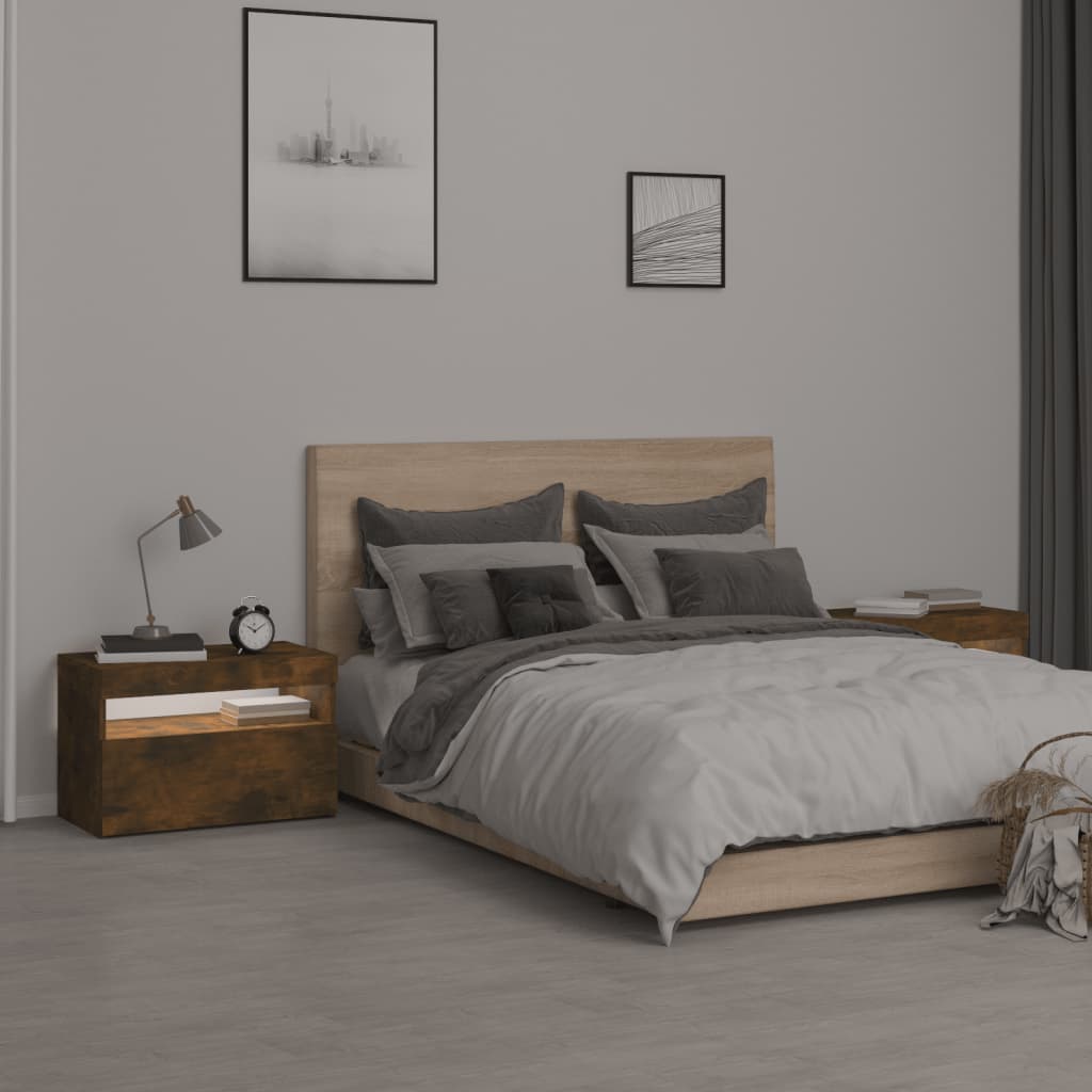 Noćni ormarići 2 kom s LED svjetlima dimljeni hrast 60x35x40 cm
