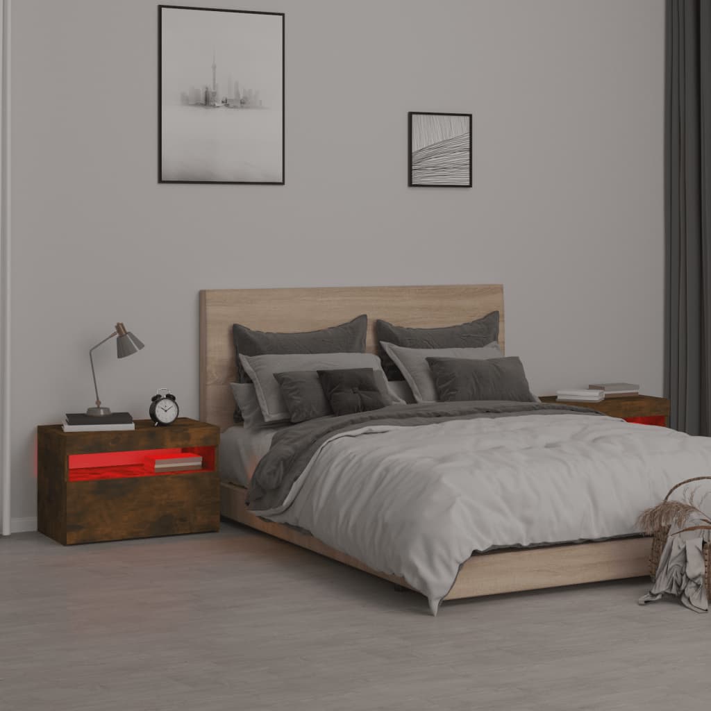 Noćni ormarići 2 kom s LED svjetlima dimljeni hrast 60x35x40 cm