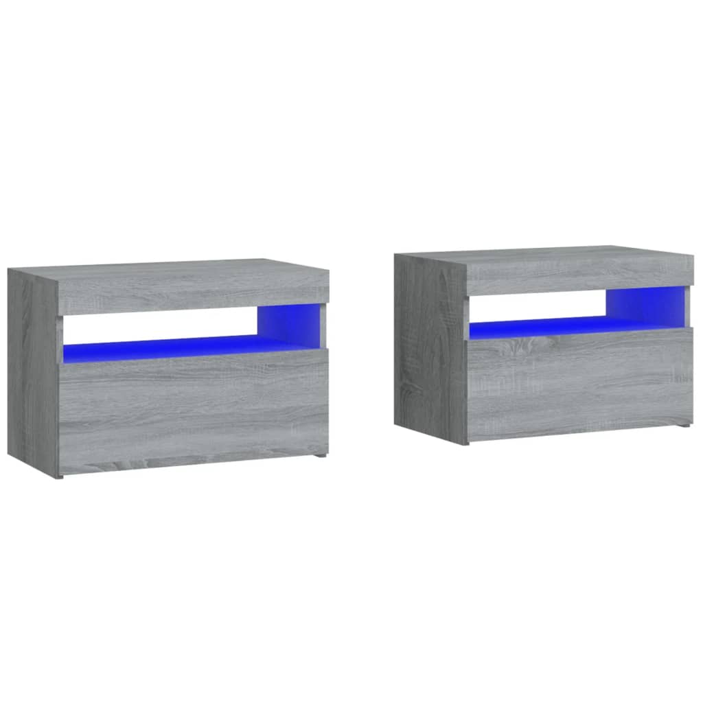 Noćni ormarići 2 kom s LED svjetlima sivog sonome 60x35x40 cm