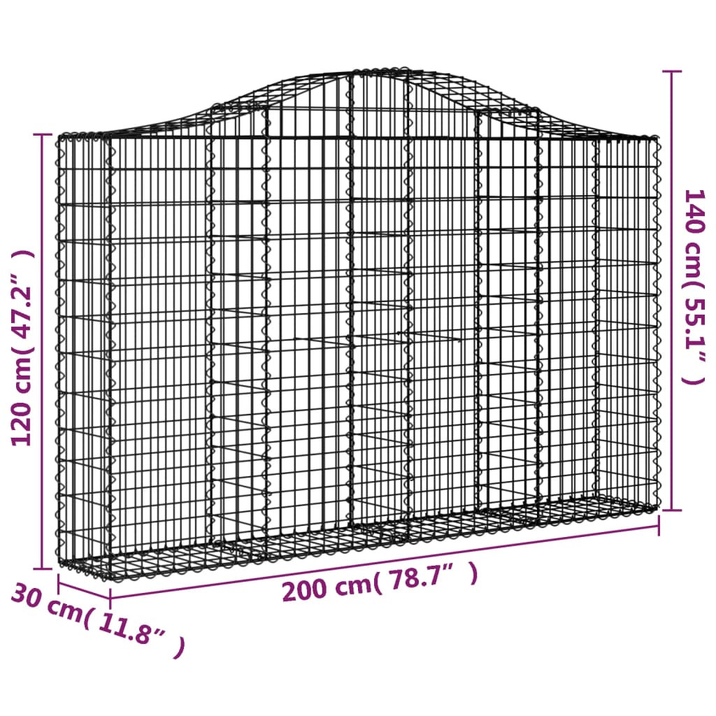 Gabionska košara s lukom 200x30x120/140 cm pocinčano željezo