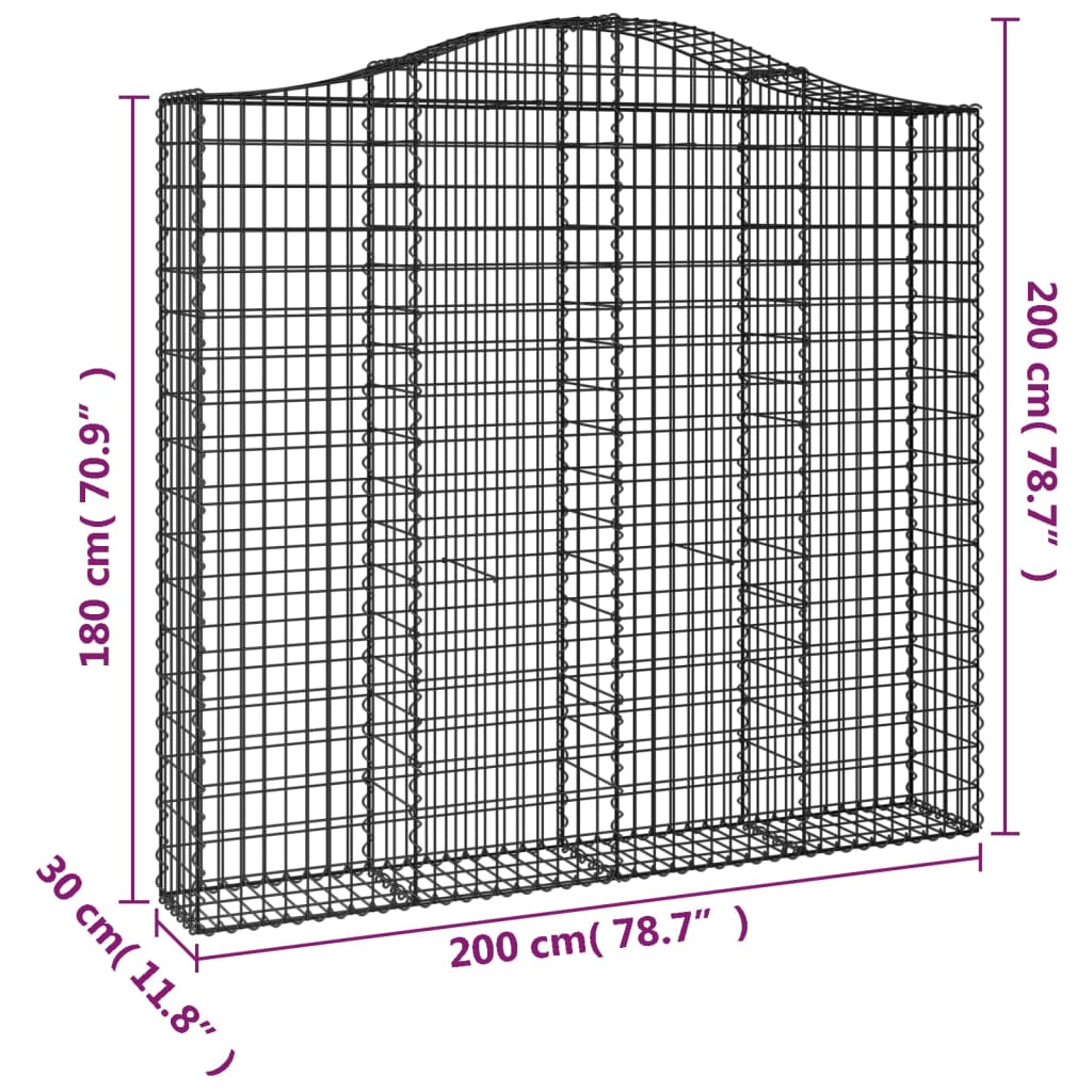 Gabionska košara s lukom 200x30x180/200 cm pocinčano željezo