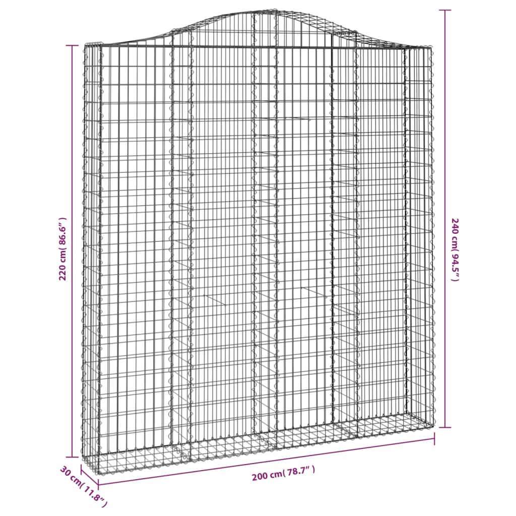 Gabionska košara s lukom 200x30x220/240 cm pocinčano željezo