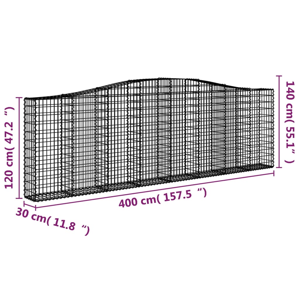 Gabionska košara s lukom 400x30x120/140 cm pocinčano željezo