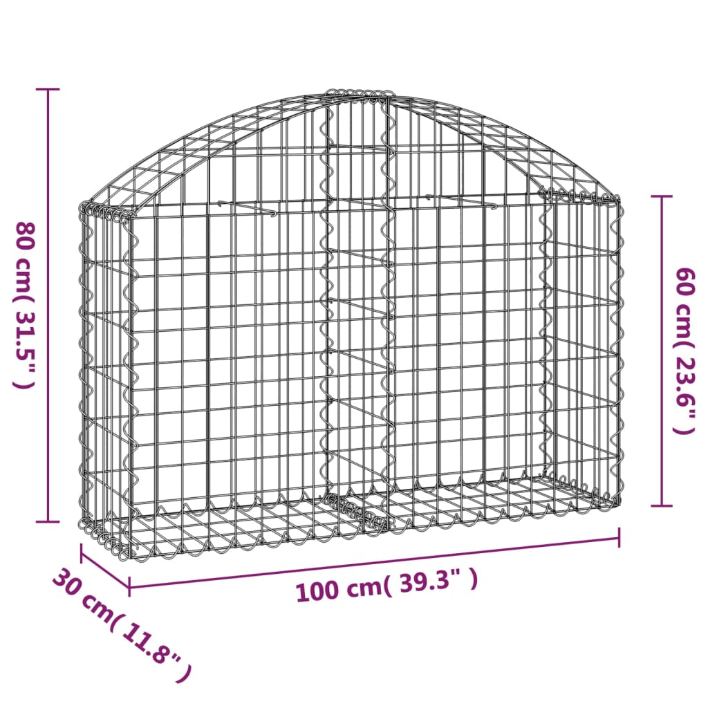 Gabionska košara s lukom 100 x 30 x 60/80 cm pocinčano željezo