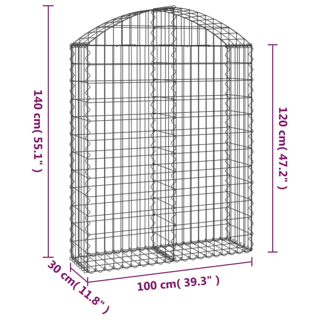 Gabionska košara s lukom 100x30x120/140 cm pocinčano željezo