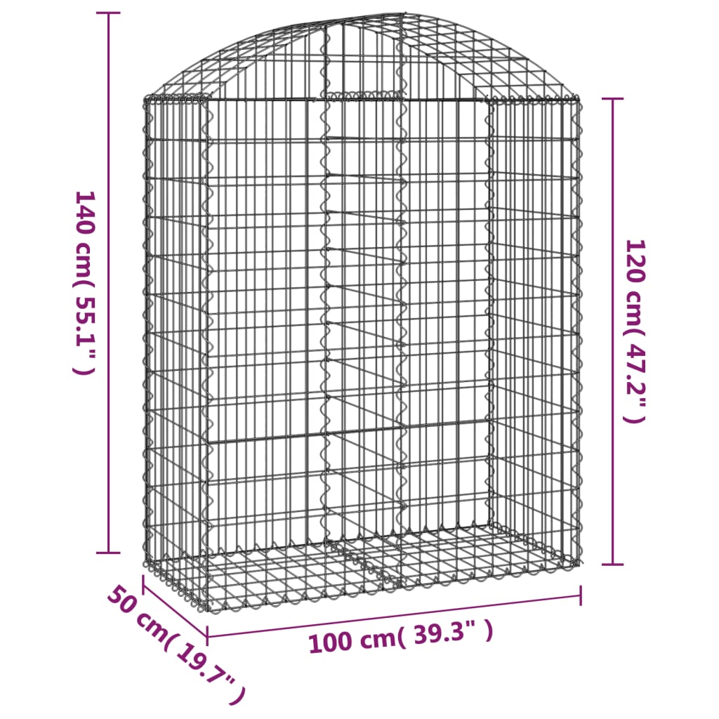 Gabionska košara s lukom 100x50x120/140 cm pocinčano željezo