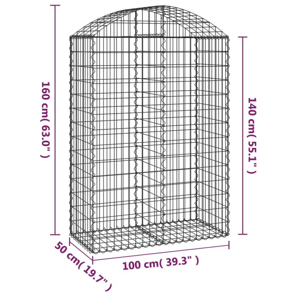 Gabionska košara s lukom 100x50x140/160 cm pocinčano željezo