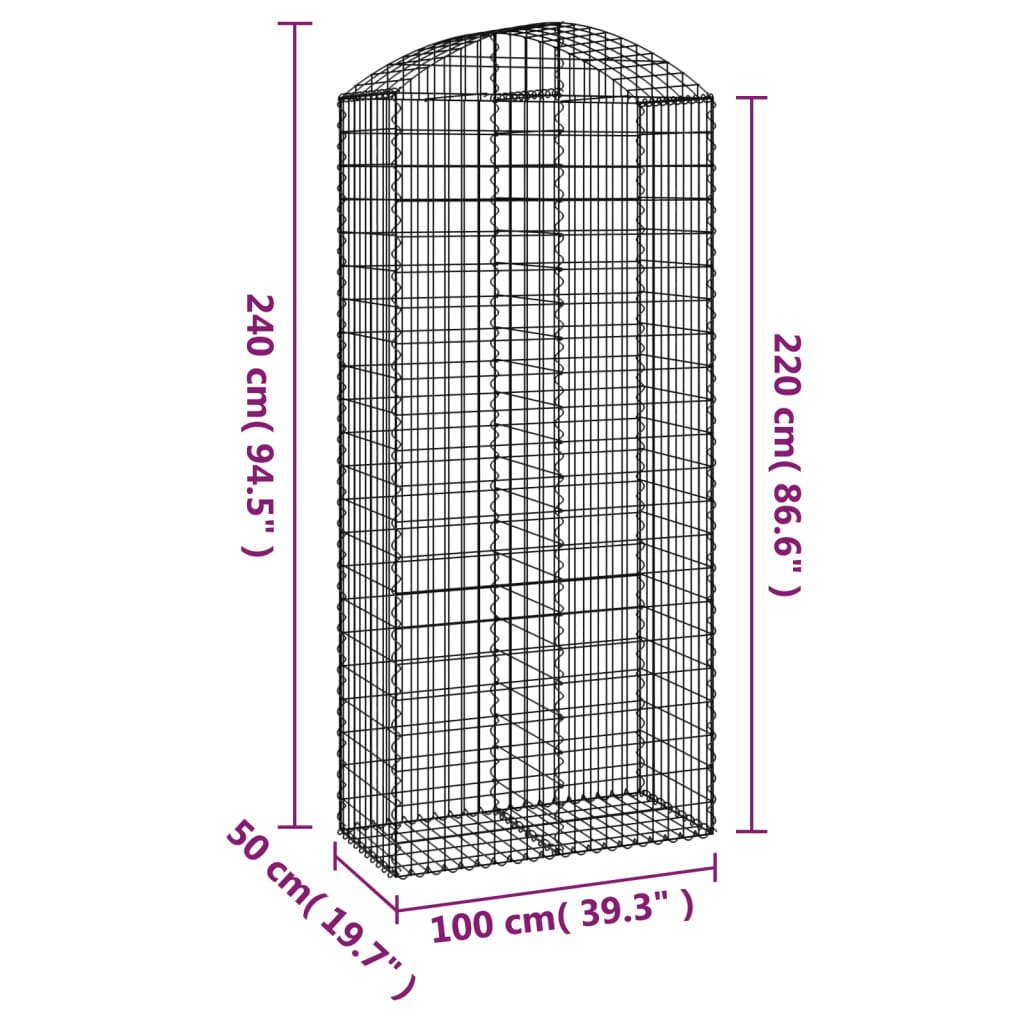 Gabionska košara s lukom 100x50x220/240 cm pocinčano željezo