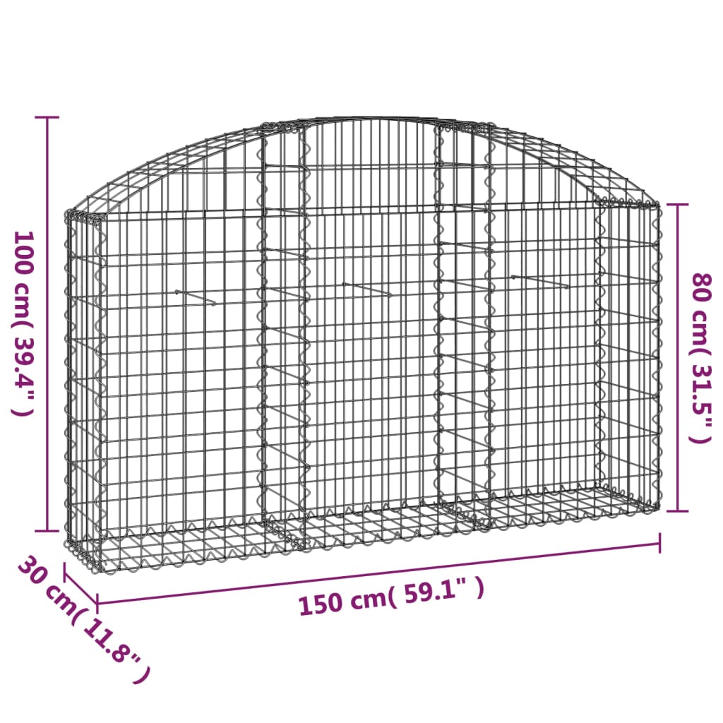 Gabionska košara s lukom 150 x 30 x 80/100 cm pocinčano željezo