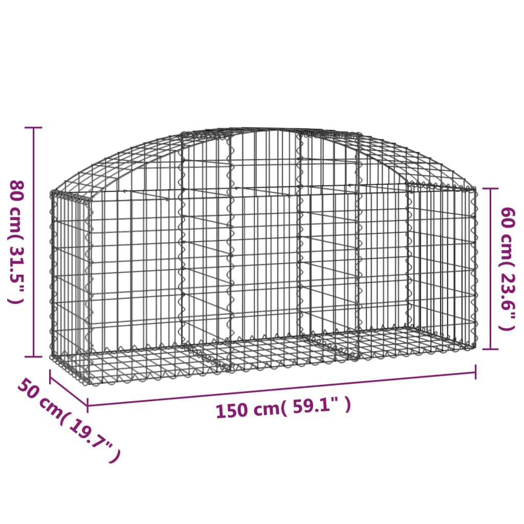 Gabionska košara s lukom 150x50x60/80 cm pocinčano željezo