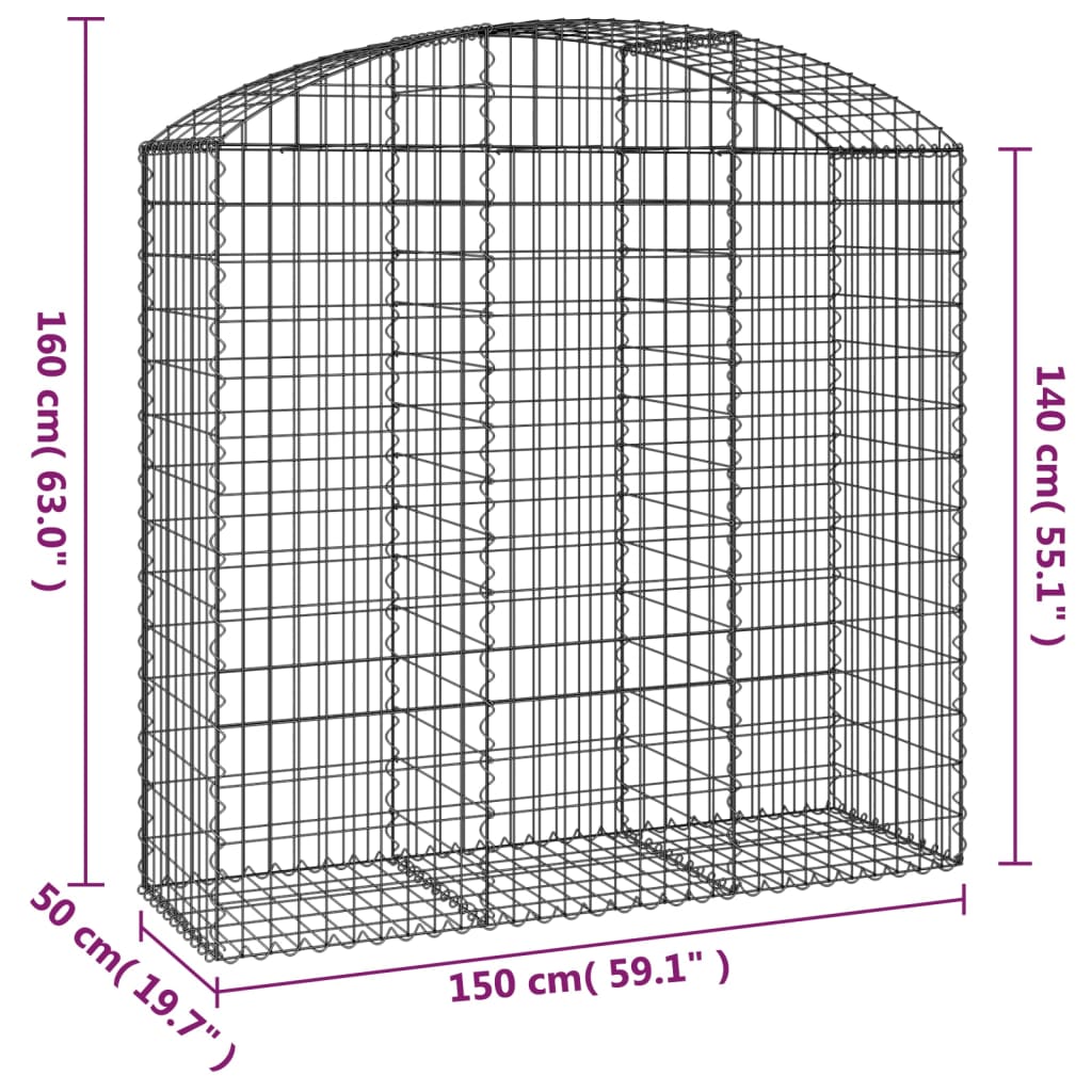 Gabionska košara s lukom 150x50x140/160 cm pocinčano željezo