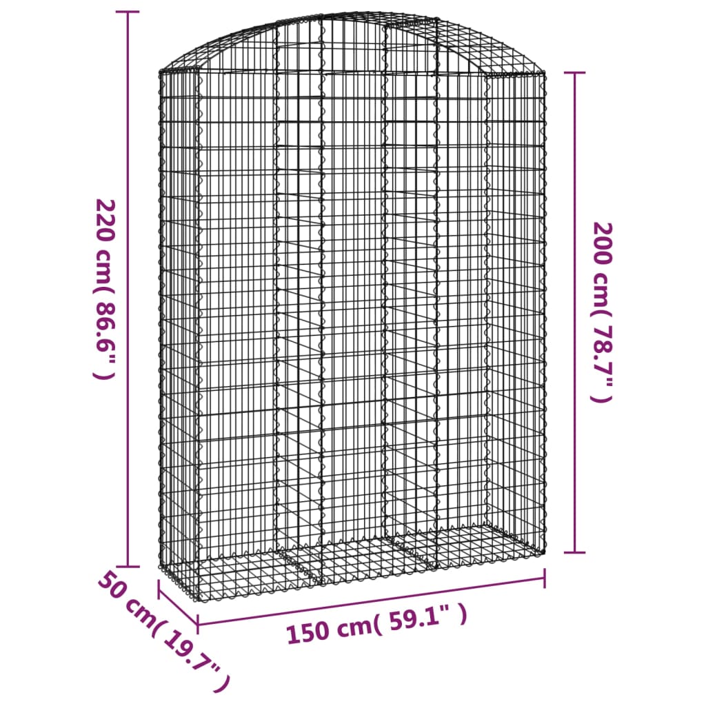Gabionska košara s lukom 150x50x200/220 cm pocinčano željezo