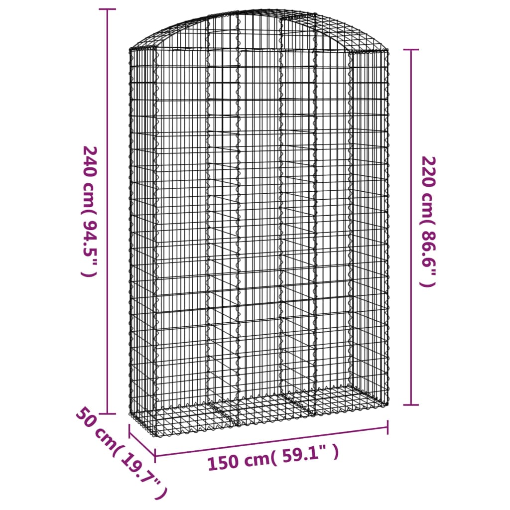 Gabionska košara s lukom 150x50x220/240 cm pocinčano željezo