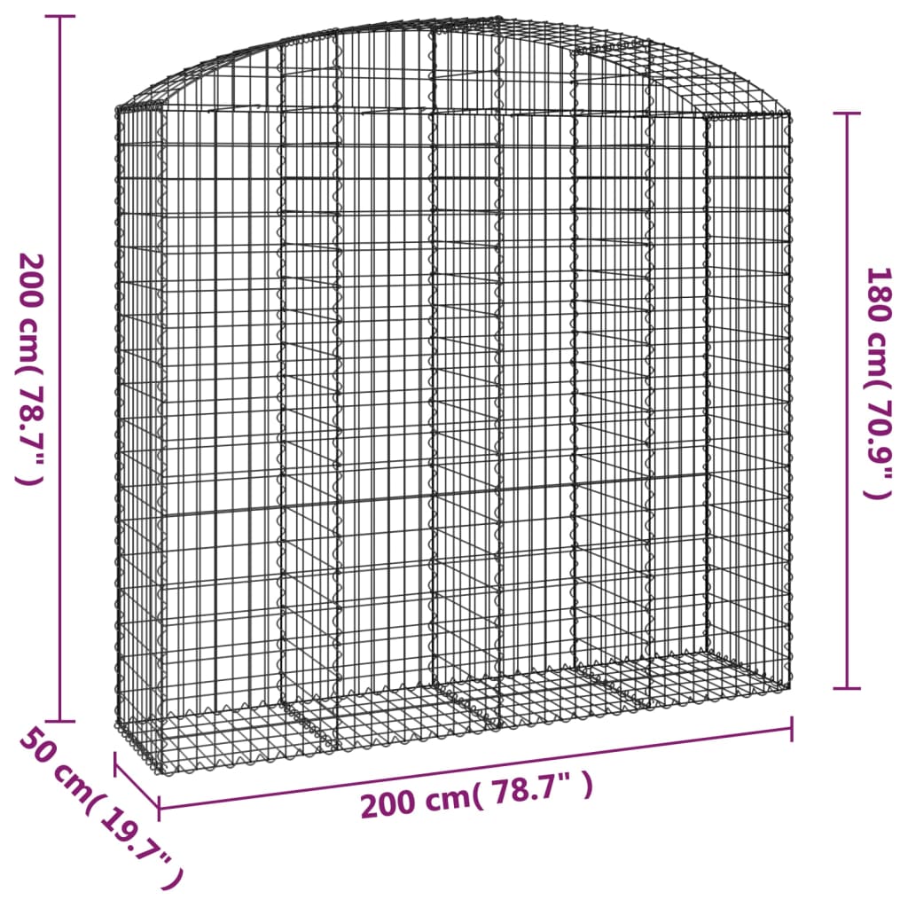 Gabionska košara s lukom200x50x180/200 cm pocinčano željezo