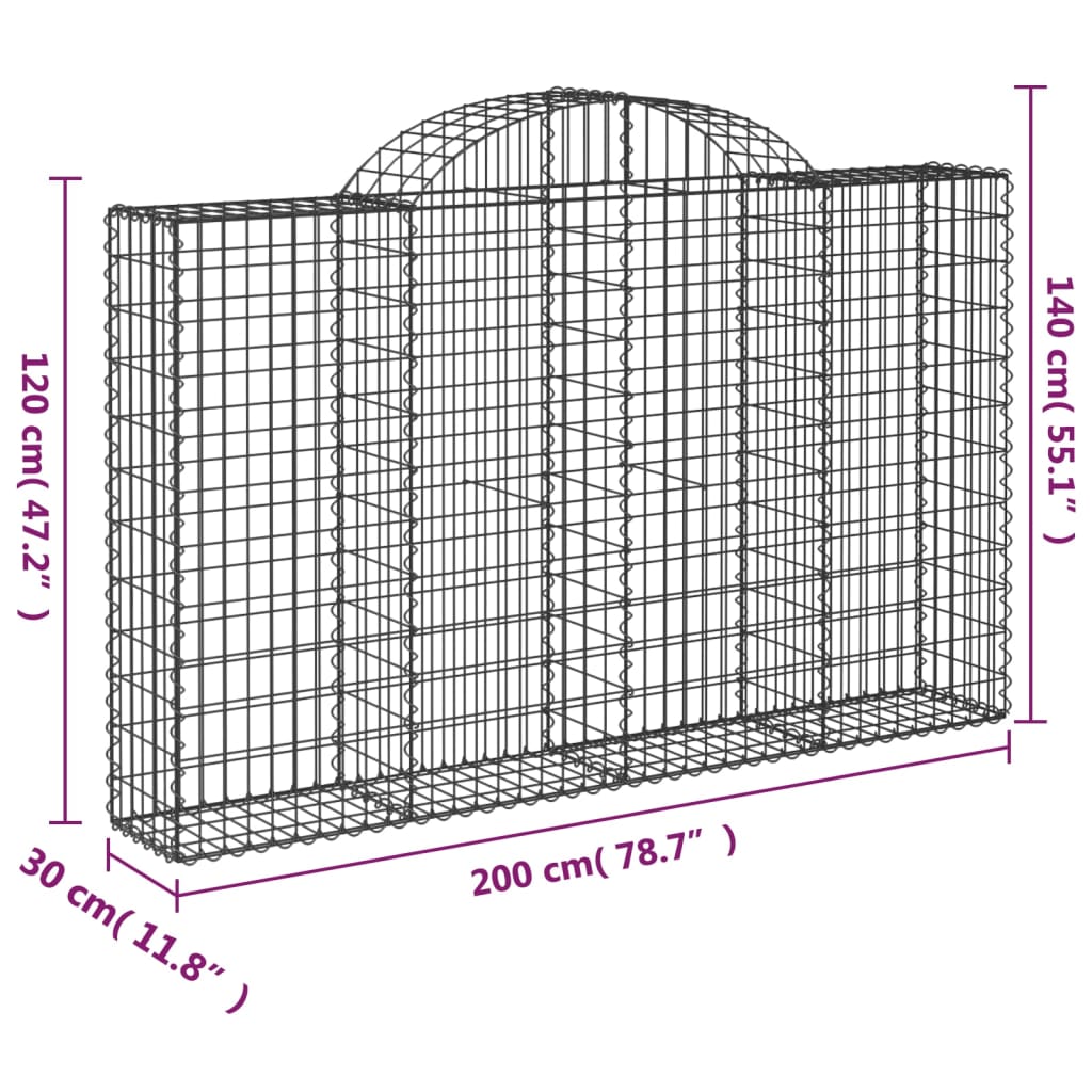 Gabionska košara s lukom 200x30x120/140 cm pocinčano željezo