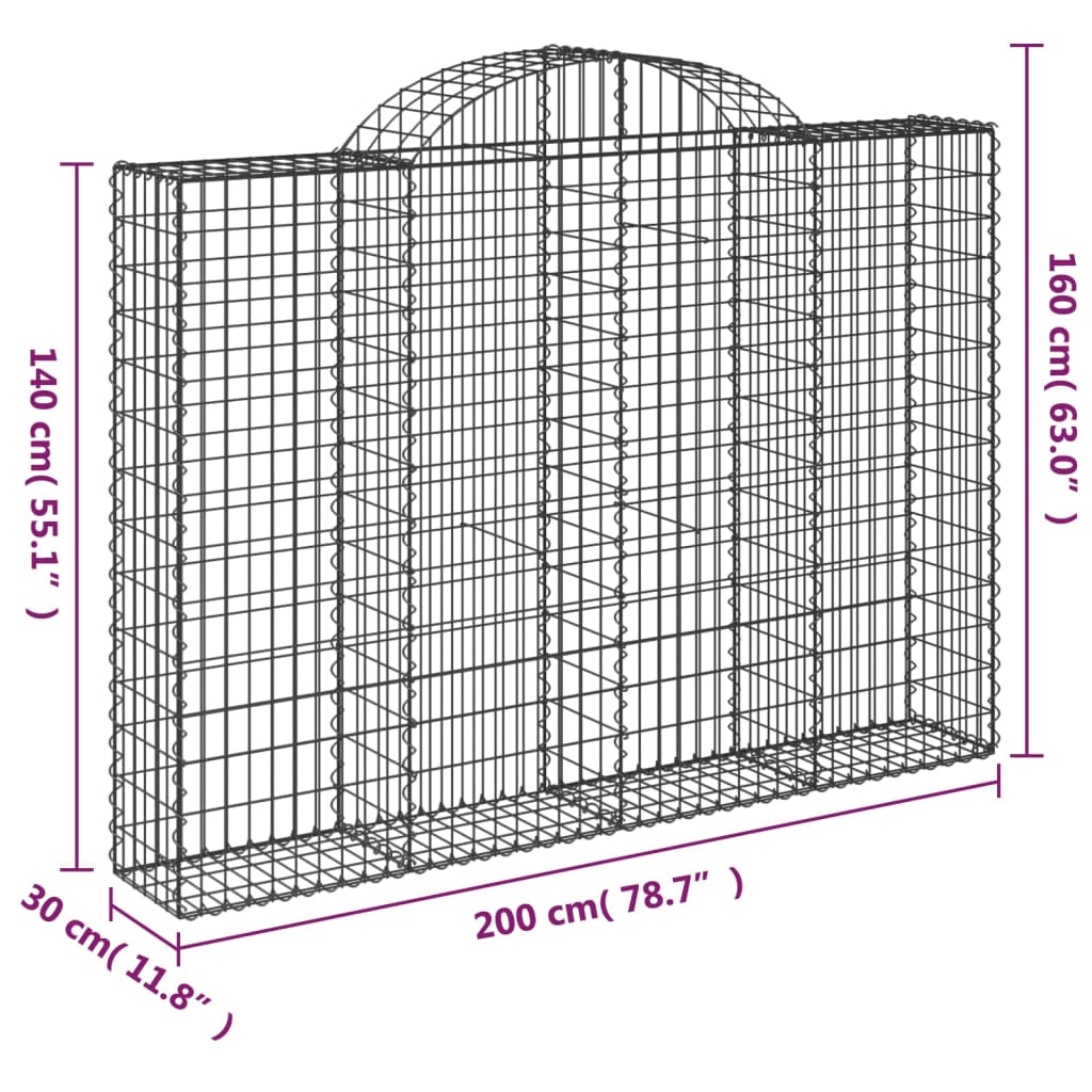 Gabionska košara s lukom 200x30x140/160 cm pocinčano željezo
