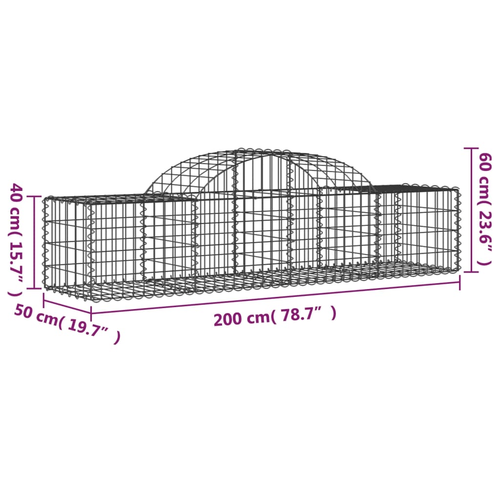 Gabionska košara s lukom 200x50x40/60 cm pocinčano željezo