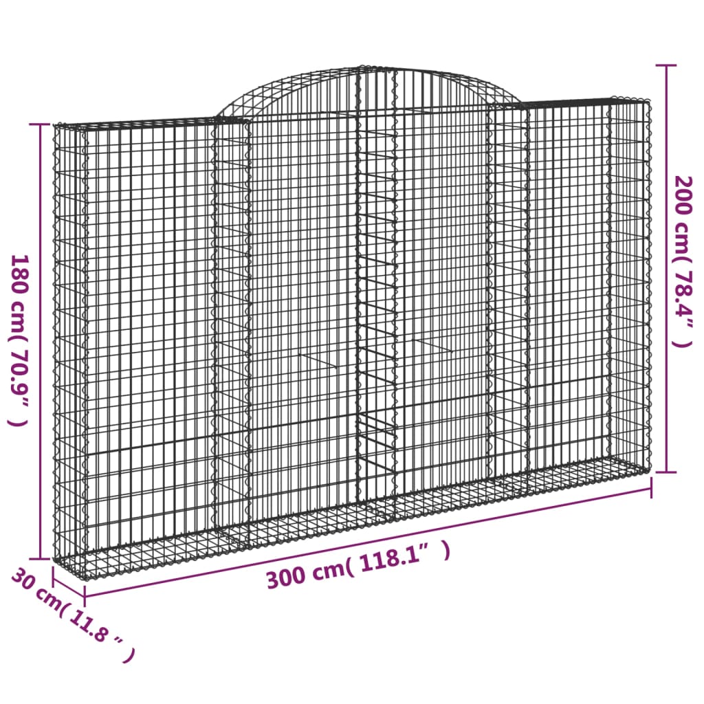 Gabionska košara s lukom 300x30x180/200 cm pocinčano željezo