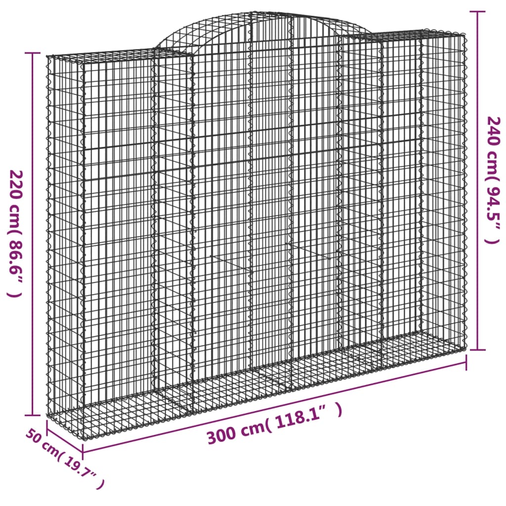 Gabionska košara s lukom 300x50x220/240 cm pocinčano željezo