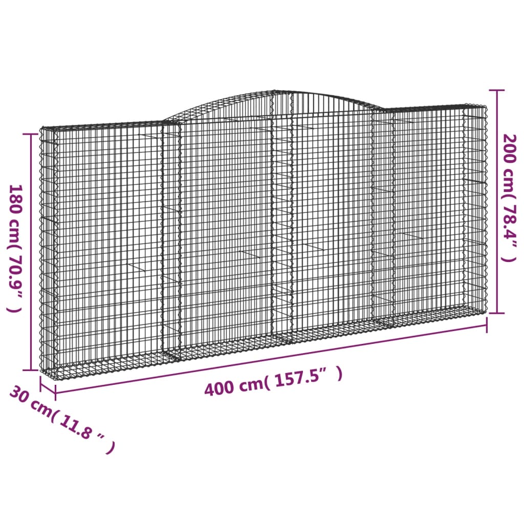 Gabionska košara s lukom 400x30x180/200 cm pocinčano željezo