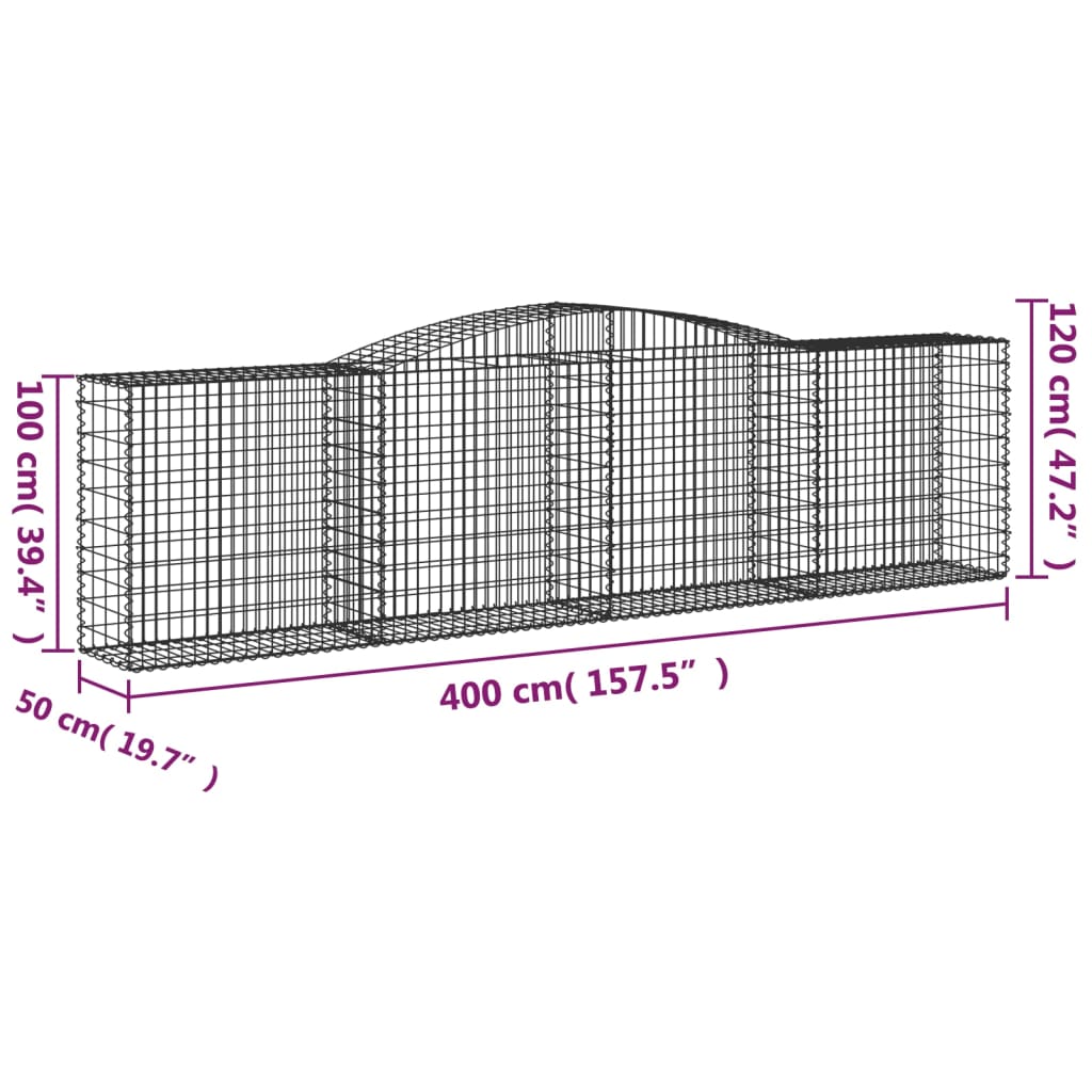 Gabionska košara s lukom 400x50x100/120 cm pocinčano željezo