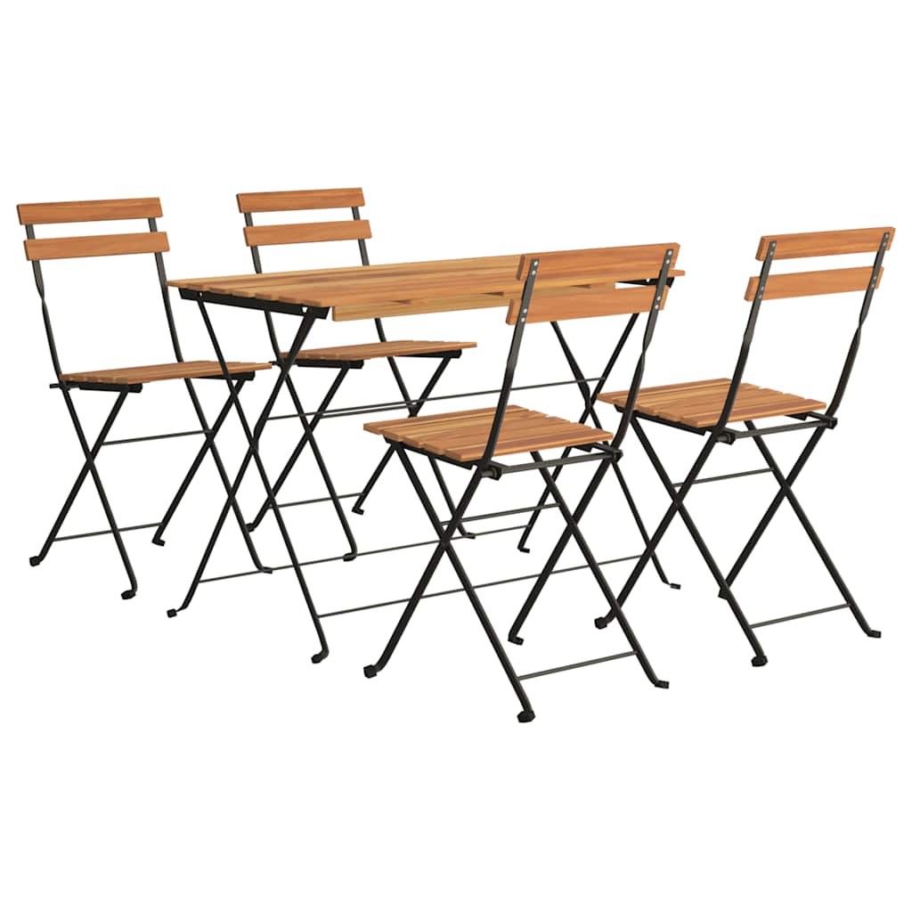 5-dijelni sklopivi bistro set masivno bagremovo drvo i čelik