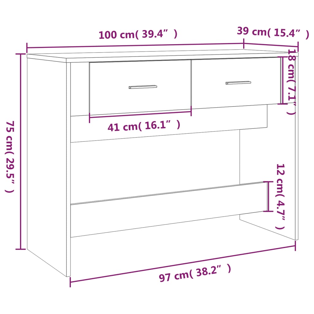 Konzolni stol boja hrasta 100x39x75 cm od konstruiranog drva