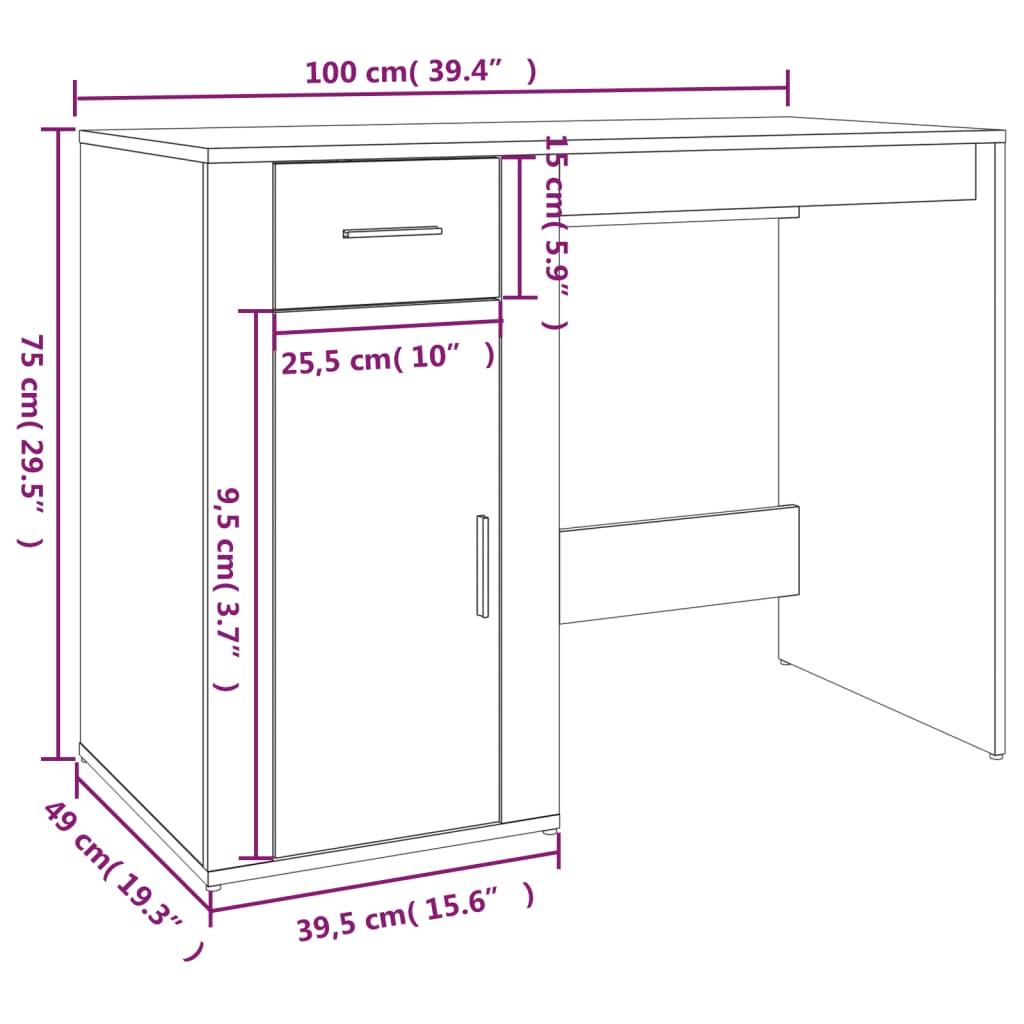 Radni stol boja dimljenog hrasta 100x49x75 cm konstruirano drvo