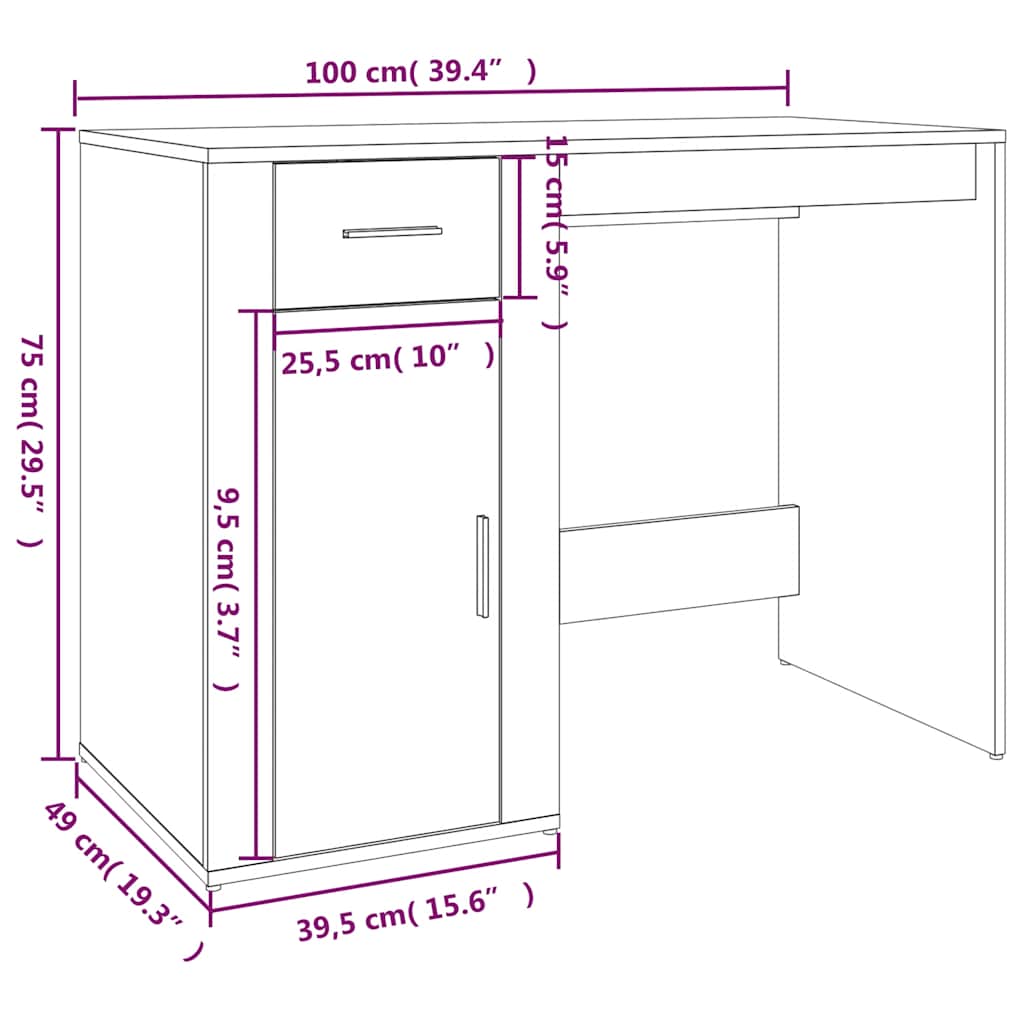 Radni stol boja hrasta sonome 100x49x75 cm konstruirano drvo