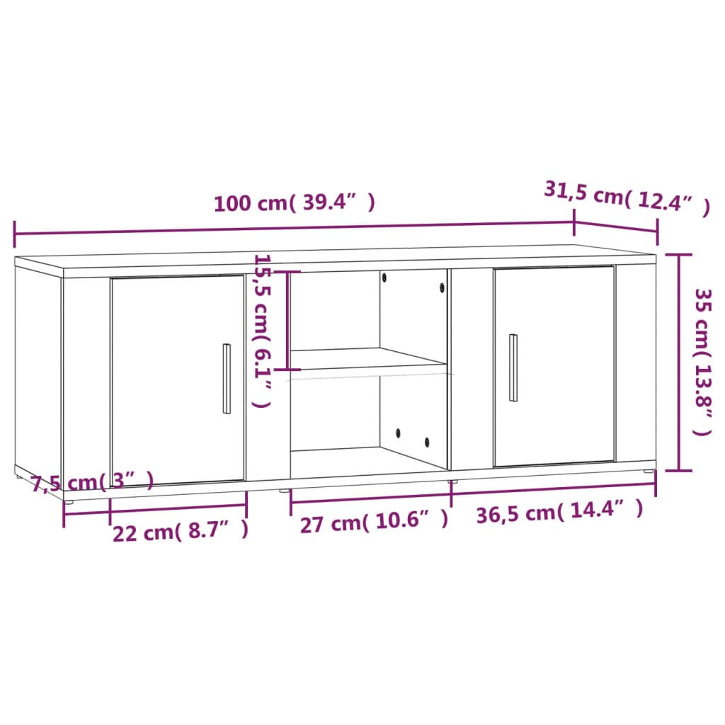 TV ormarić bijeli 100 x 31,5 x 35 cm od konstruiranog drva