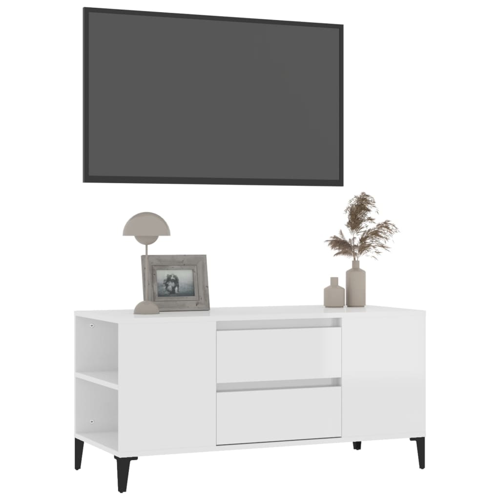 TV ormarić sjajni bijeli 102 x 44,5 x 50 cm konstruirano drvo
