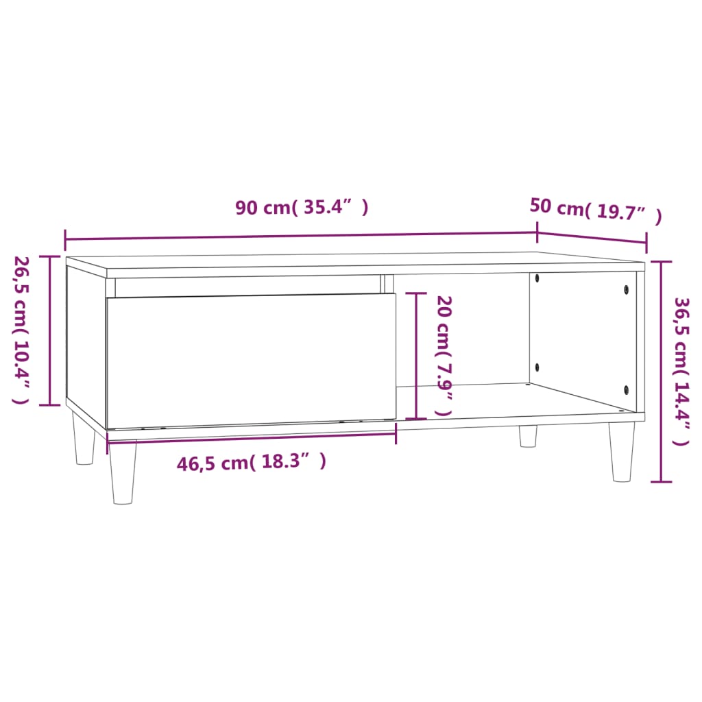 Stolić za kavu boja hrasta 90x50x36,5 cm konstruirano drvo