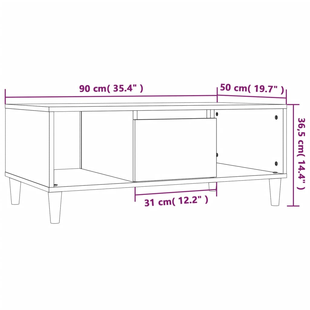 Stolić za kavu crni 90 x 50 x 36,5 cm od konstruiranog drva
