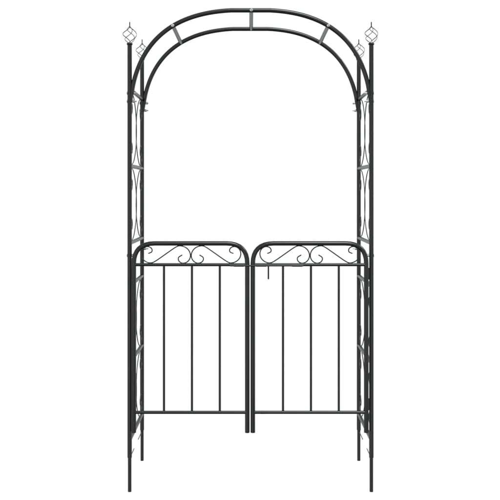 Vrtni luk s vratima crni 108 x 45 x 235 cm čelični
