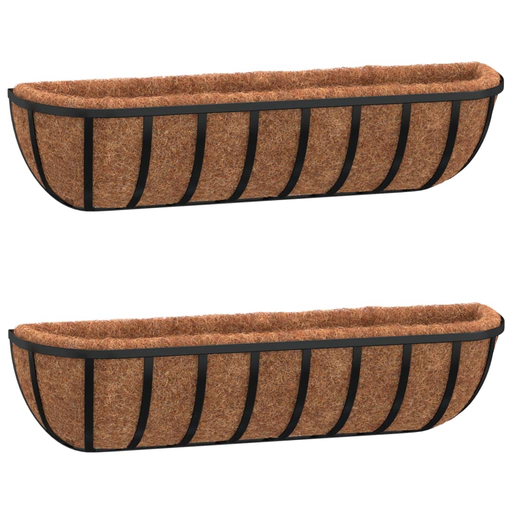 Zidna korita crna 2 kom obloge od kokosa 91x20x23 cm čelična