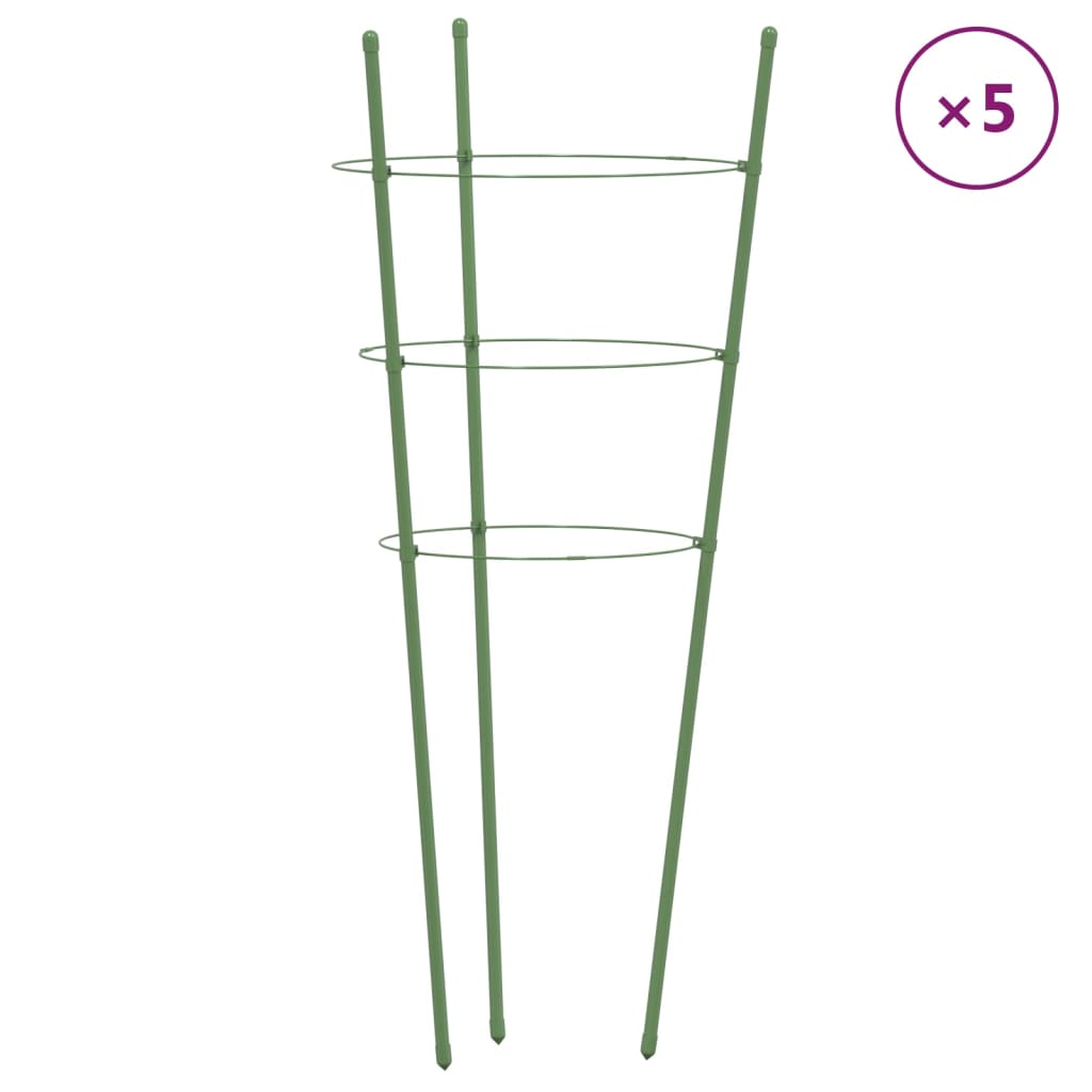 Kolci za vrtne biljke s 3 prstena 5 kom zeleni 75 cm čelični