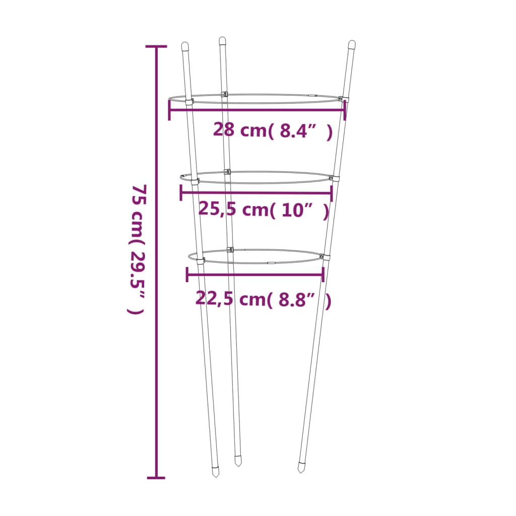Kolci za vrtne biljke s 3 prstena 5 kom zeleni 75 cm čelični