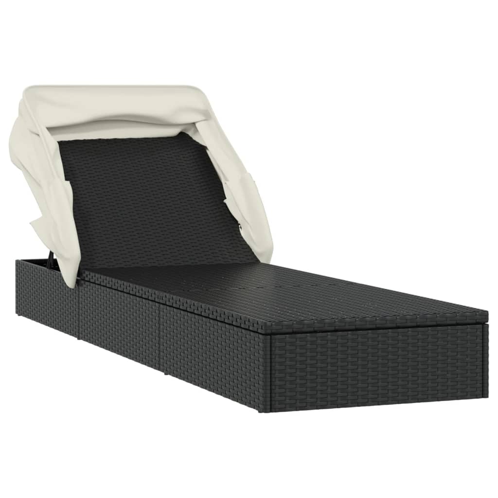 Ležaj za sunčanje sklopivi krov crni 213 x 63 x 97 cm poliratan