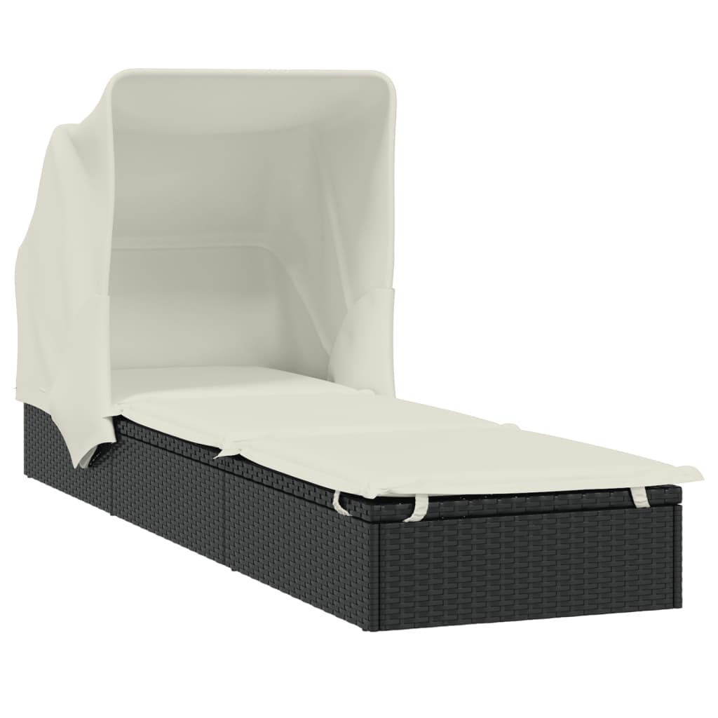 Ležaj za sunčanje sklopivi krov crni 213 x 63 x 97 cm poliratan