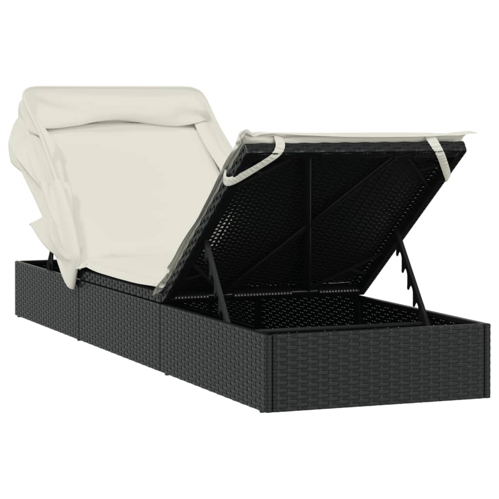 Ležaj za sunčanje sklopivi krov crni 213 x 63 x 97 cm poliratan