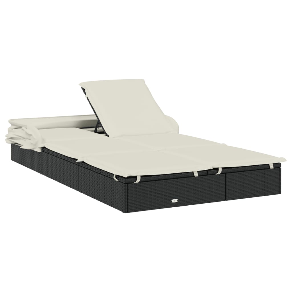 Ležaj za sunčanje za 2 osobe crni 213 x 118 x 97 cm poliratan