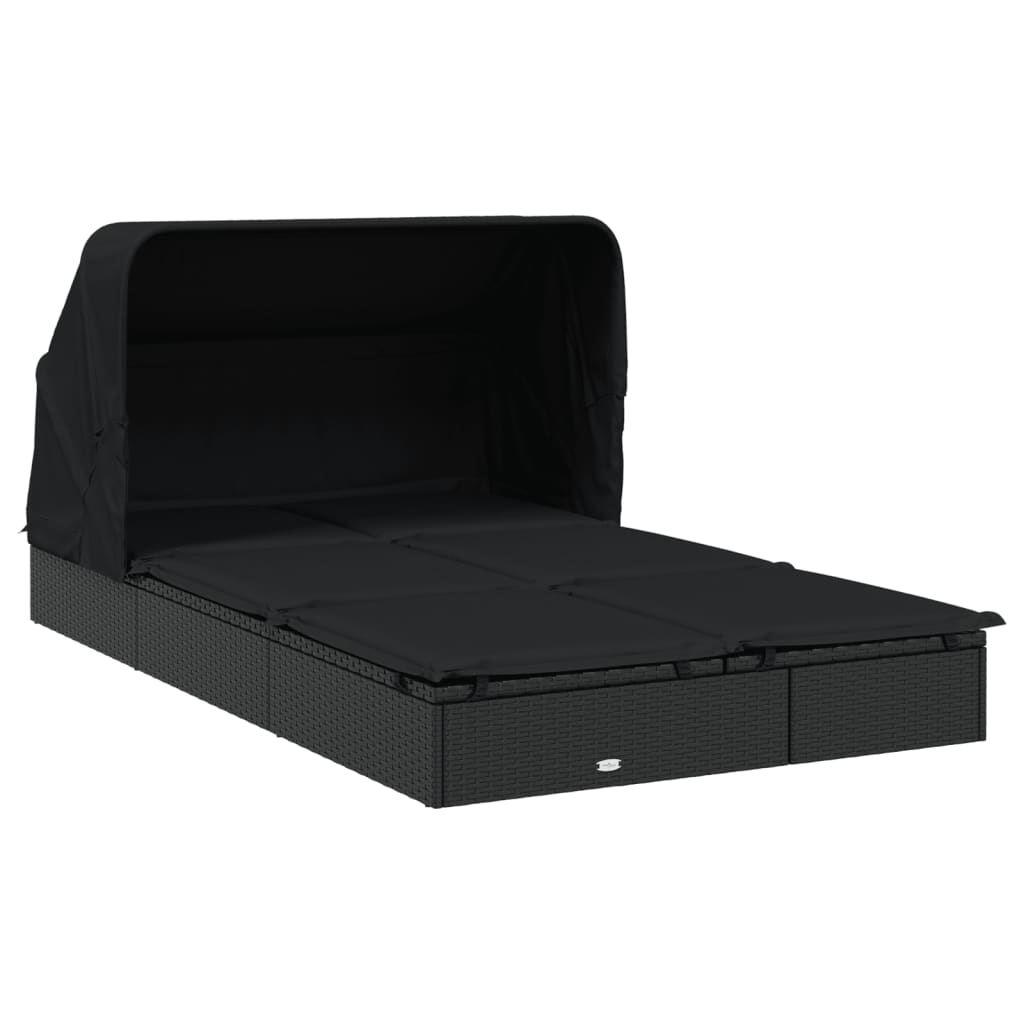 Ležaj za sunčanje za 2 osobe crni 213 x 118 x 97 cm poliratan