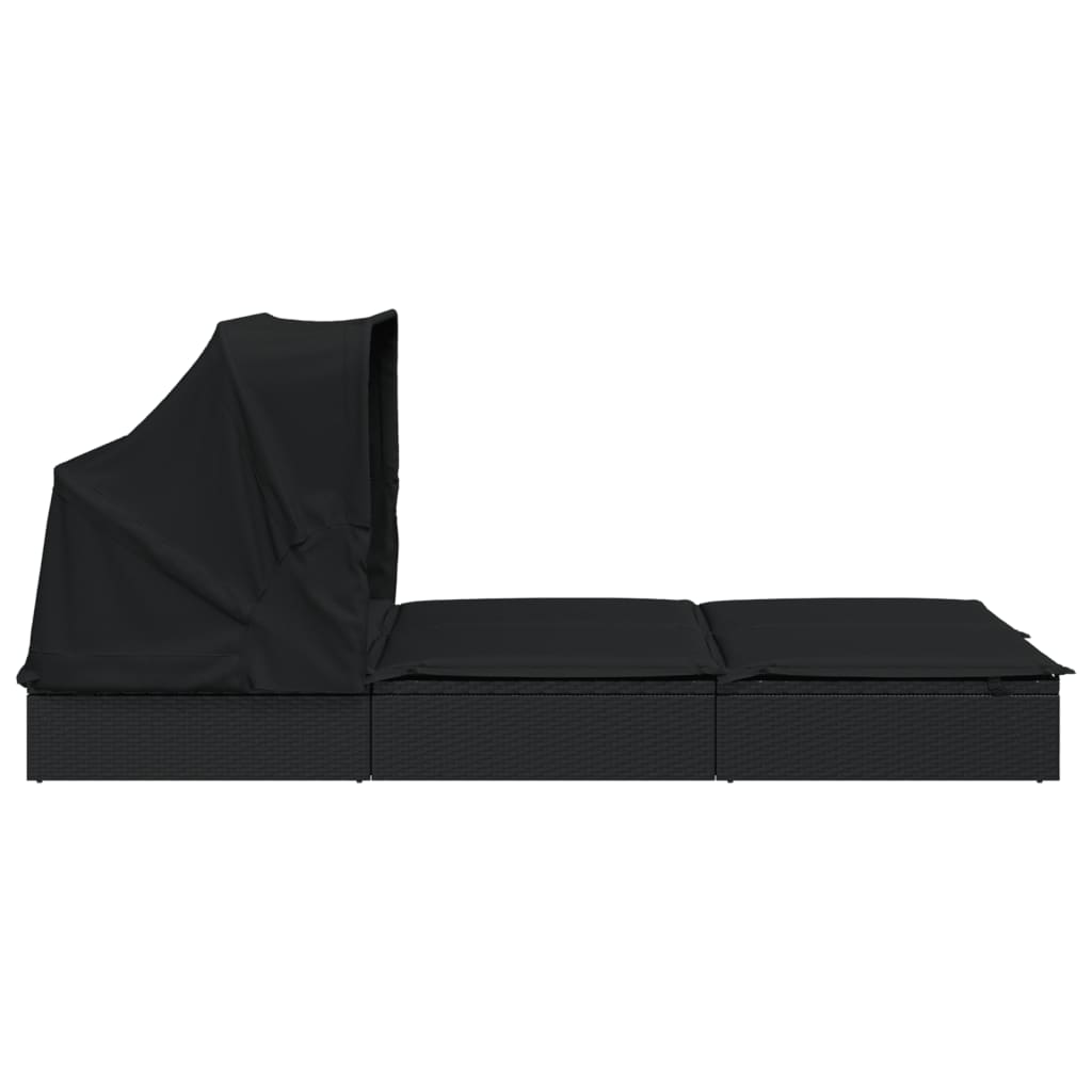 Ležaj za sunčanje za 2 osobe crni 213 x 118 x 97 cm poliratan