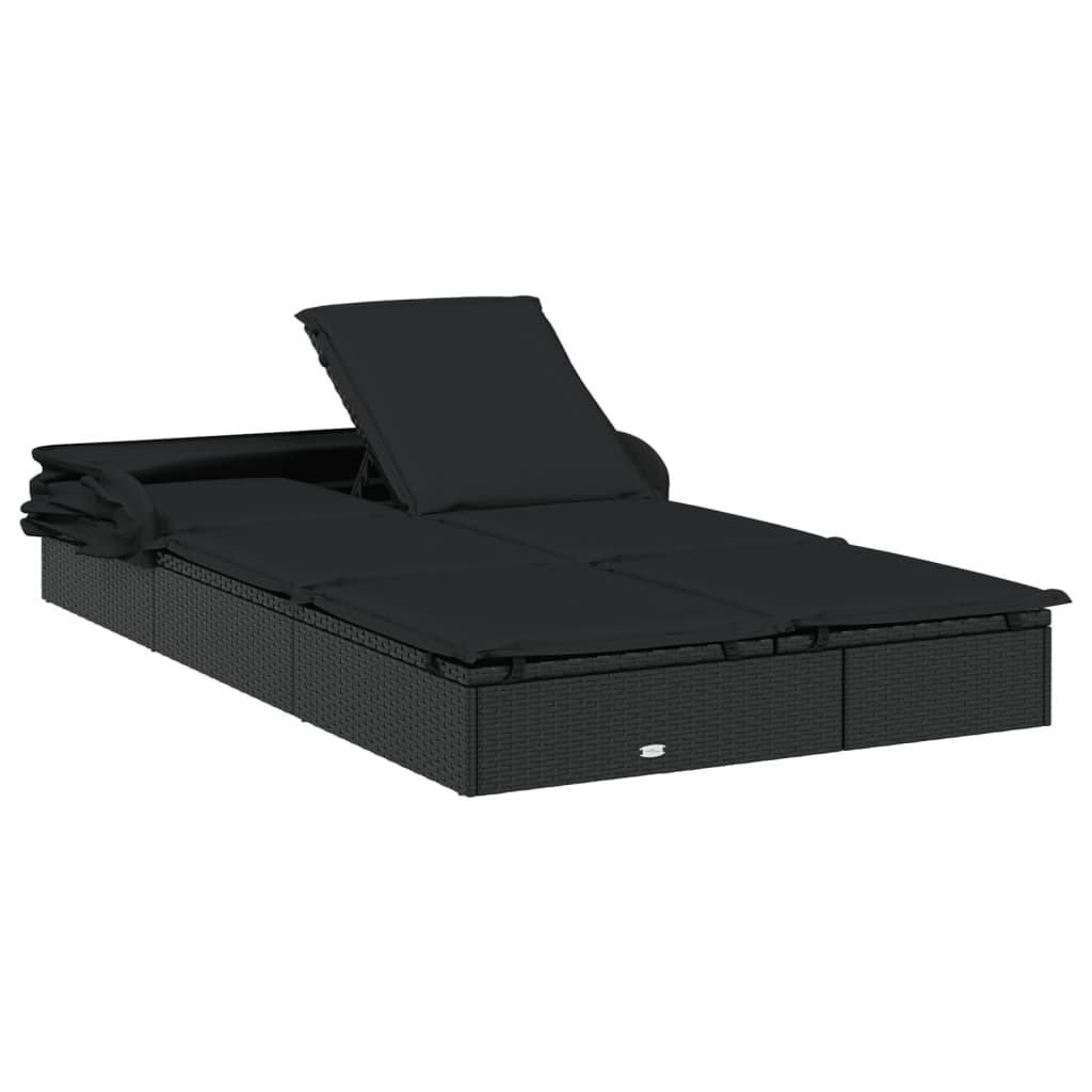 Ležaj za sunčanje za 2 osobe crni 213 x 118 x 97 cm poliratan